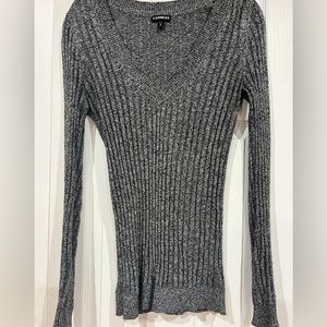 Express One Eleven Ribbed V-Neck Sweater, Gray, (M)